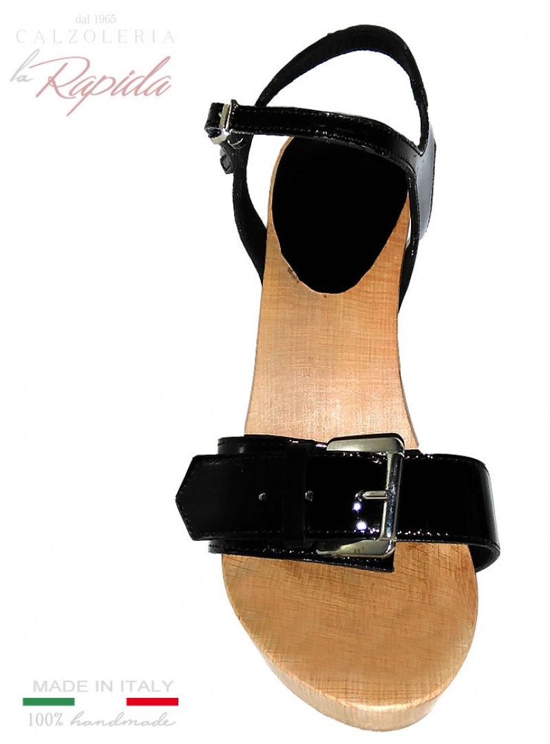 Sandali da donna con tacco pelle nero lucido | LA RAPIDA