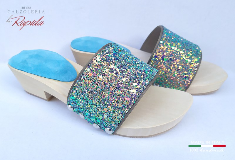 Zoccoli Bambina Estate in Pelle Glitter