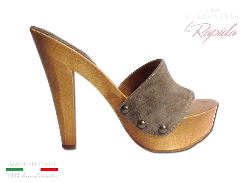 Zoccoli Donna Tacco alto a Spillo Estate Pelle Camoscio Beige | LA RAPIDA