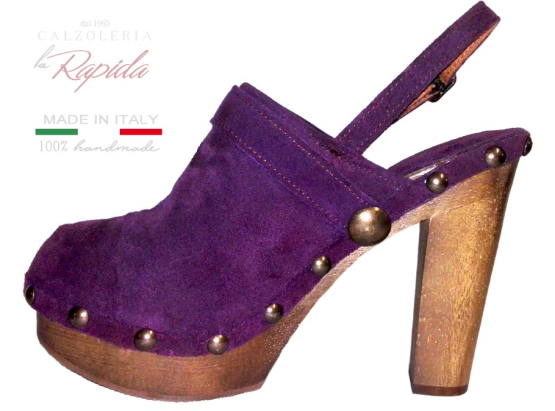 Sandali Viola Tacco Clogs in Legno Moda 2024