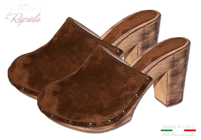 Sabot Donna In Legno Mules Clogs Marroni Artigianali | La Rapida