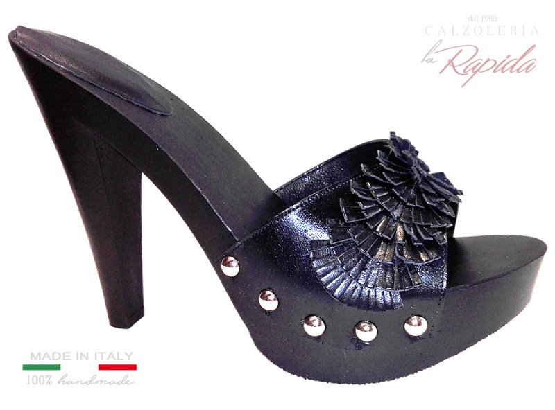 Zoccoli Donna Neri Dark con Frangia Estate Tacco alto a Spillo