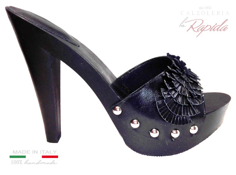 Zoccoli Donna Neri Dark con Frangia Estate Tacco a Spillo