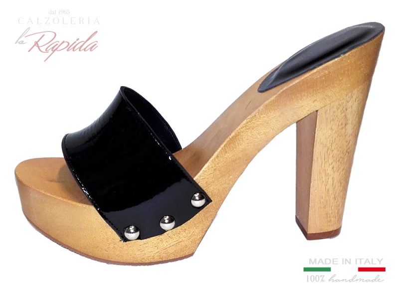 ► Zoccoli Legno Tacco Alto Neri Lucidi Moda 2024 | LA RAPIDA