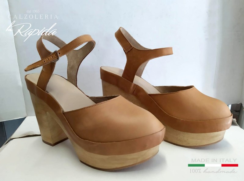 Sandali donna con tacco alto in cuoio naturale | LA RAPIDA