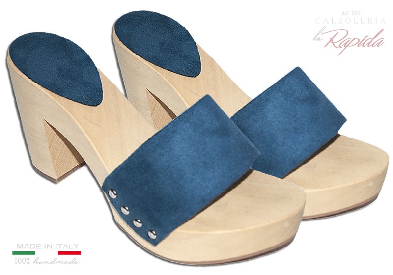 Suede Clogs Zoccoli Legno Blu Cobalto Camoscio Estate 2024