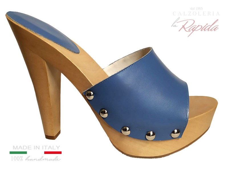 Zoccoli Estate da Donna Fascia Pelle Blu Mules Clogs Summer