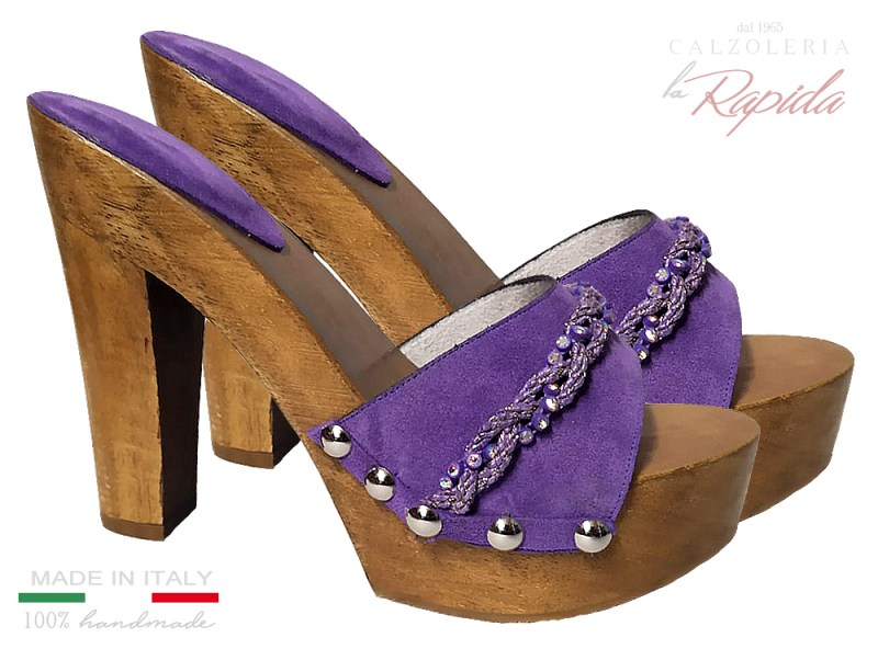 Zoccoli Viola Pelle Naturale Eleganti con Decorazione Novità Estate