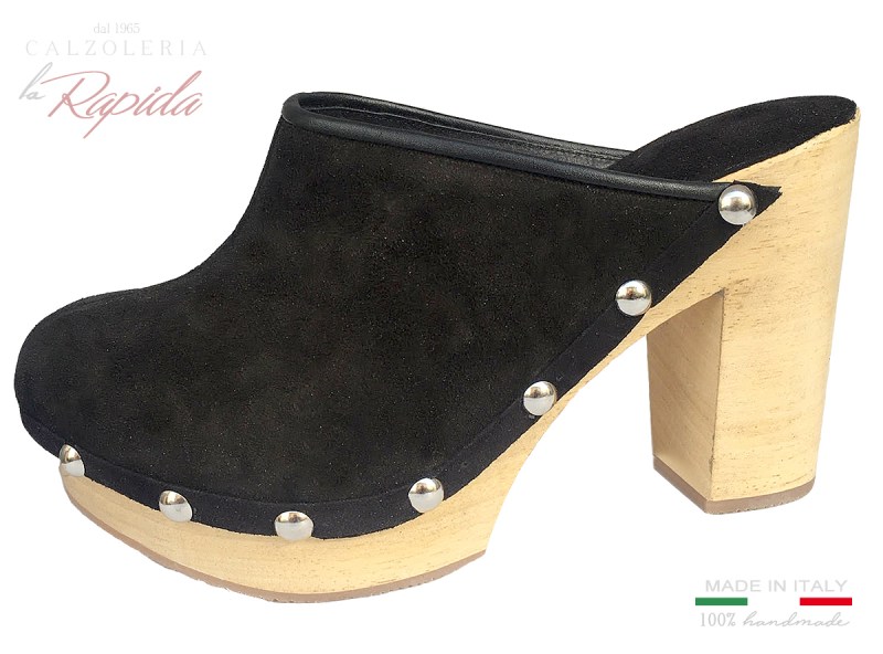 Black Clogs Woman Zoccoli Sabot Donna Neri Lusso