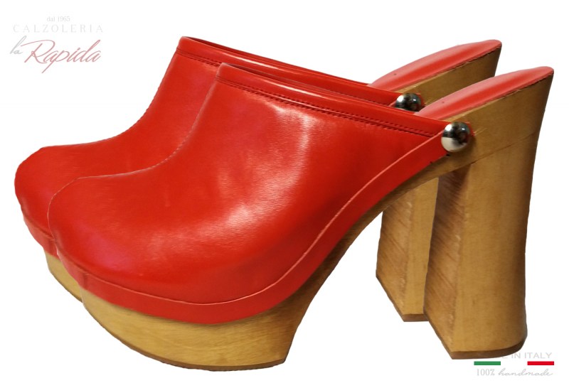 Red Sabot Donna Mules Shoes in Pelle