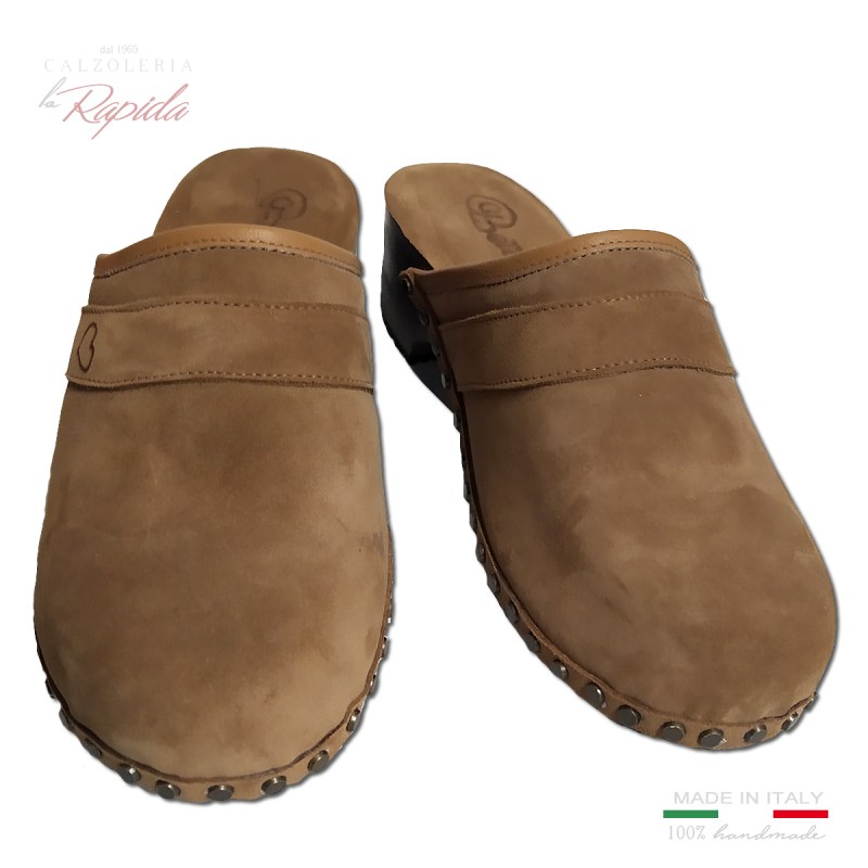 Sabot donna Zoccoli chiusi invernali con fascia beige camoscio