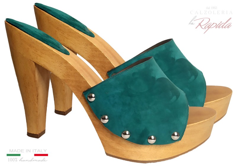 Zoccoli Donna Rosa in Pelle Tacco in Legno Estate Eleganti