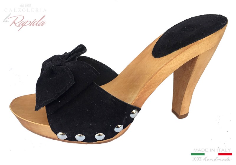 Zoccoli Donna in Legno con Fiocco Pelle Camoscio | La Rapida