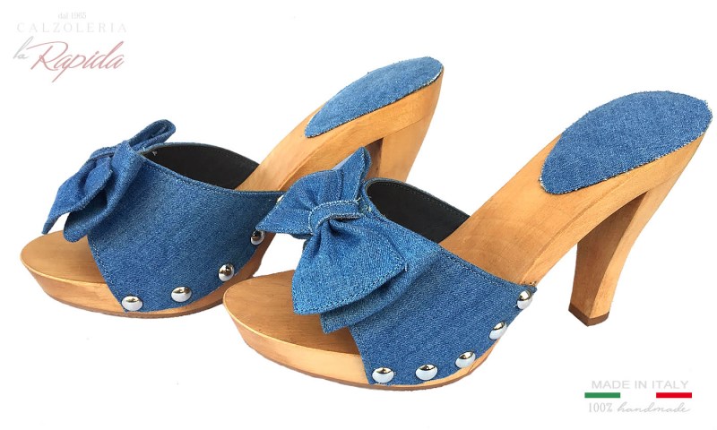 Zoccoli Jeans Denim Tacco Fine Alto in Legno Estate 2024