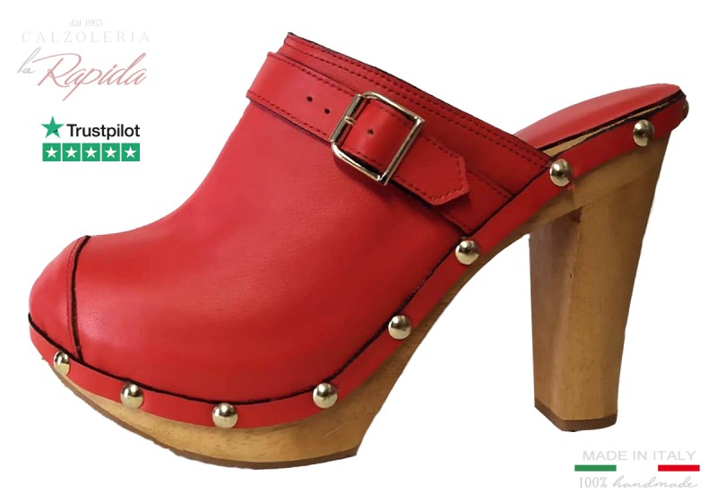 Mules Clogs Donna In Legno Rossi Eleganti | La Rapida