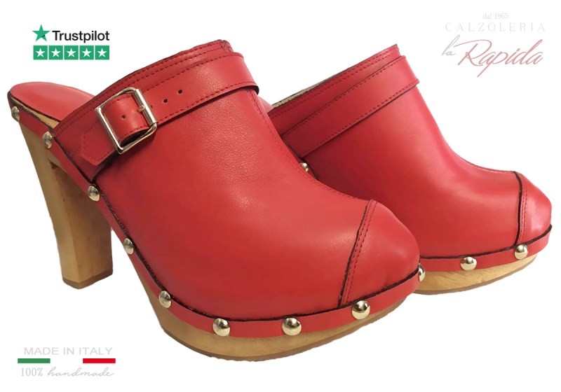 Zoccoli Clogs Donna Eleganti Rossi Tacco Medio Alto