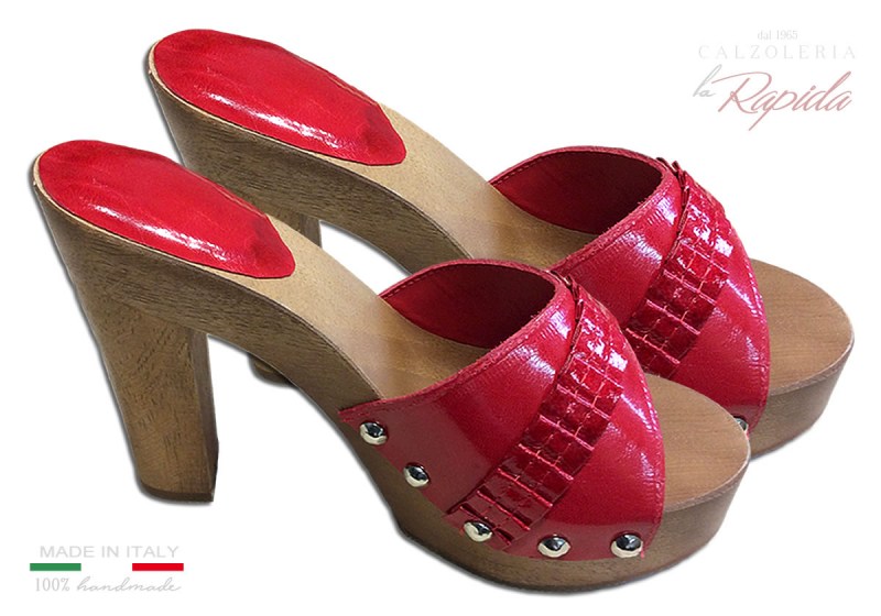 Zoccoli Rossi Donna Eleganti Tacco In Legno Moda 2024