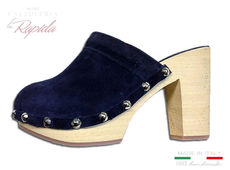 Sabot donna tacco 10 cm pelle blue navy | La Rapida Betti1965