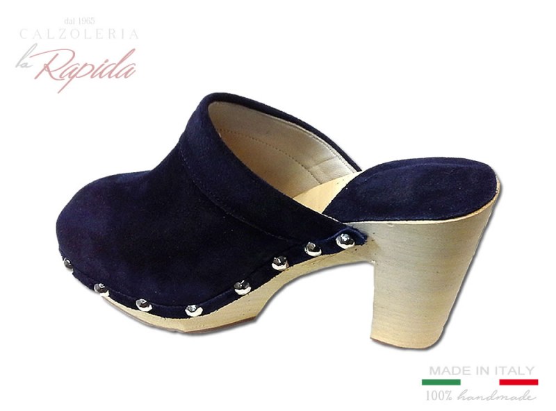 Zoccoli donna chiusi tacco 10 cm pelle blue navy | La Rapida Betti1965