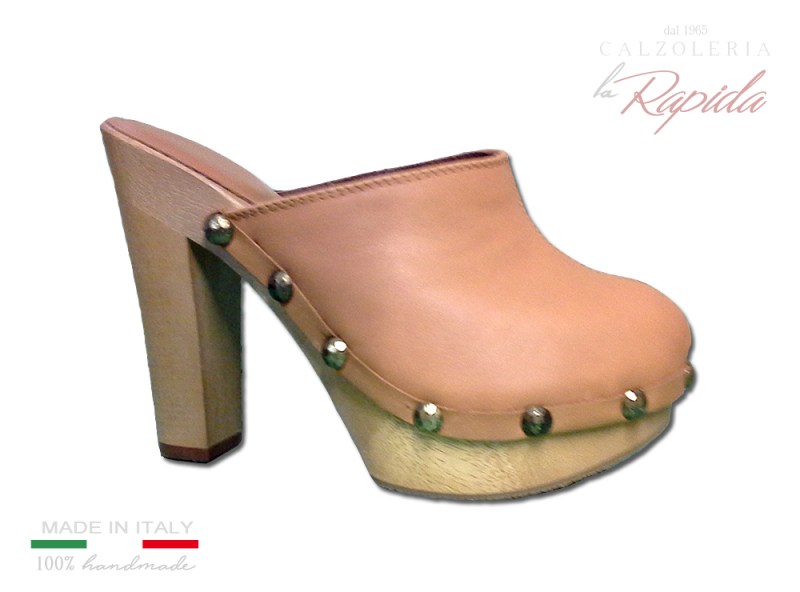 Sabot donna color cuoio naturale con tacco 13 cm | La Rapida Betti1965