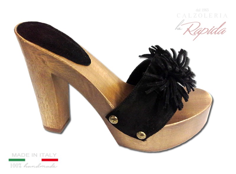 Zoccoli donna tacco alto pompon primavera estate 2024 | La Rapida