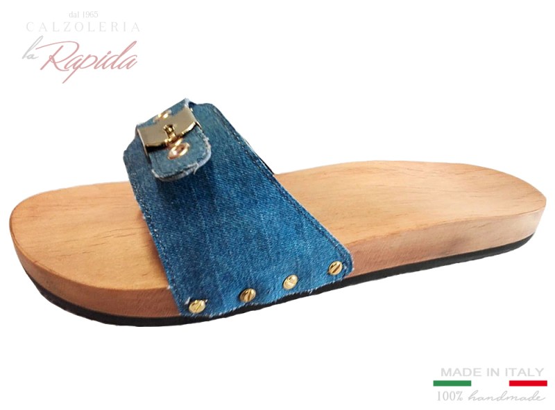 ► Zoccoli pescura in legno con fascia in jeans | LA RAPIDA
